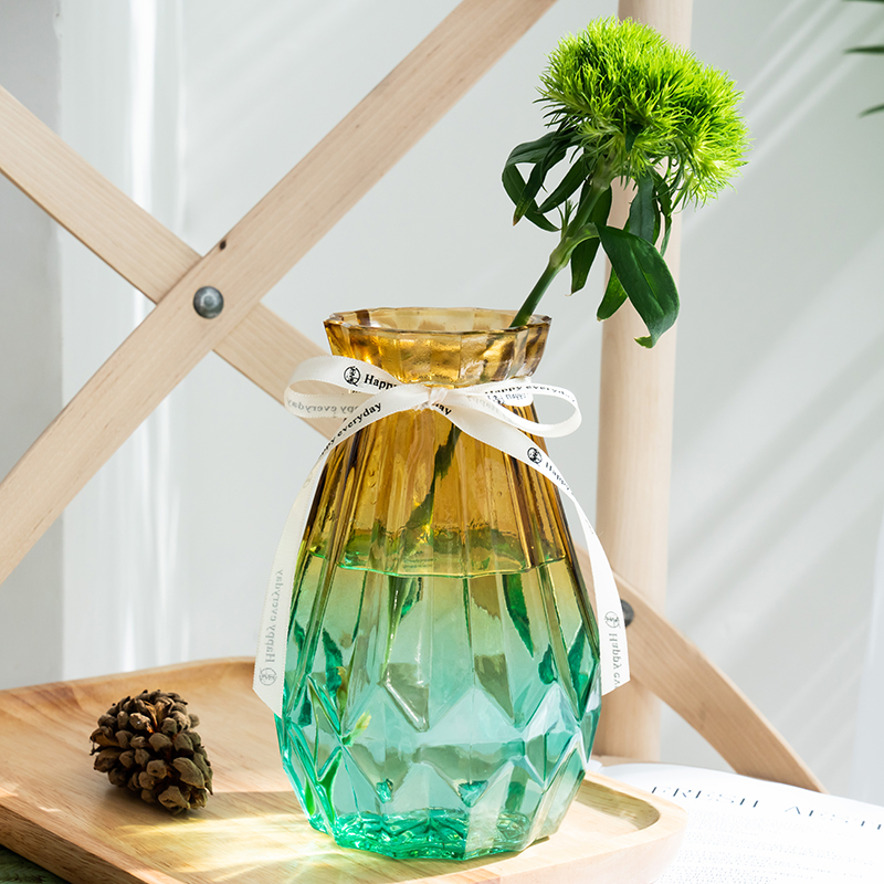 (two sets) glass vases color transparent water peels rich and expensive bamboo rose striped living room flower arrangement small flower bottle