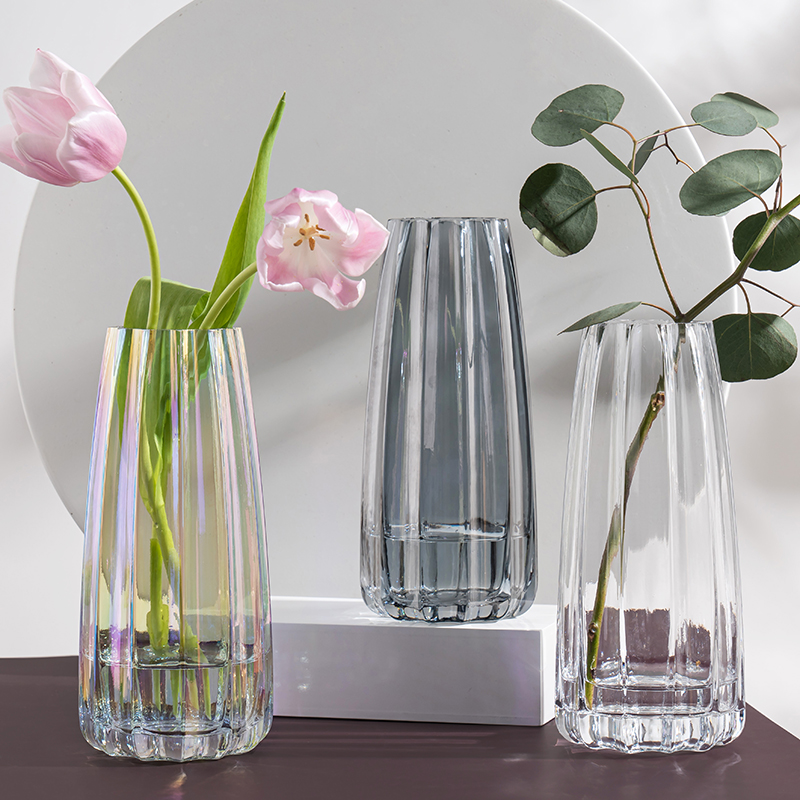 Creative large glass bottle transparent colored water peels rich and expensive bamboo lilies rose vertical edge vase living room flower arrangement pendulum pieces