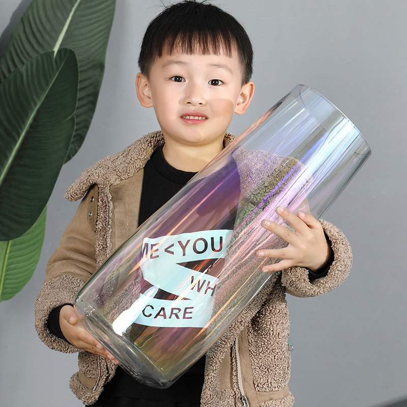 Special large number of rich and expensive bamboo glass vase transparent water peels flower arranging living room floor with extremely light magical colorful bamboo festival water bacon