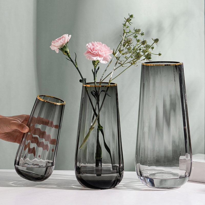 Nordic Style Light Lavish Flowers Glass Vase Flower Arrangement Living-room Hydroponic Decoration Pendulum with creative round belly lily hydropony