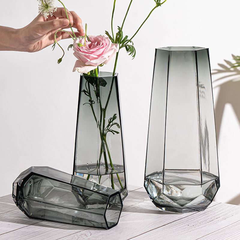 Nordic simple creative glass vase transparent water arrangement vase flower rose lily living room ornaments net red