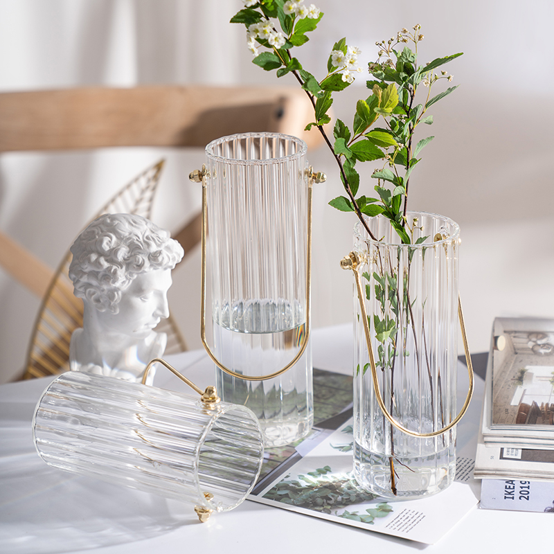 Nordic ins creative portable transparent glass vase ornaments Simple modern dried flower flower arrangement living room dining table