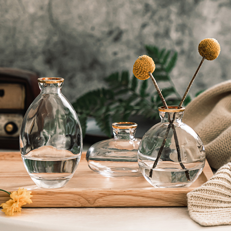 (three sets) light extravagant mini small vase suit craftsmanship gift pendulum decoration table top transparent floral living room decoration