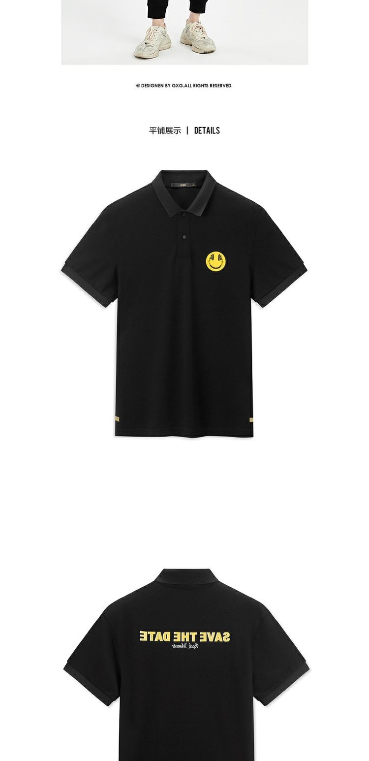GXG Men 2019 Mùa hè Mới Đen In Áo ngắn Tay Áo Polo Áo thun nam # 182824291 - Polo áo phông polo nam