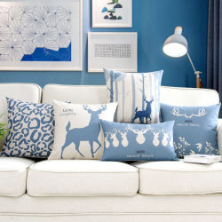 Thickened Cotton and Linen Sofa Cushion, Model Room Headboard Cushion, Nordic Reindeer Lumbar Pillow, Office Cushion Cover (Core Not Included)