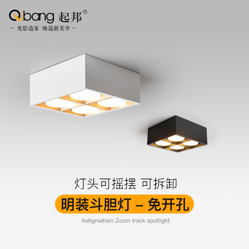 Led Ming Bottling lamp quadrupled spotlight Extreme minimalist Living room No main lamp Lighting Living room square Double head bucket liner lamp grille