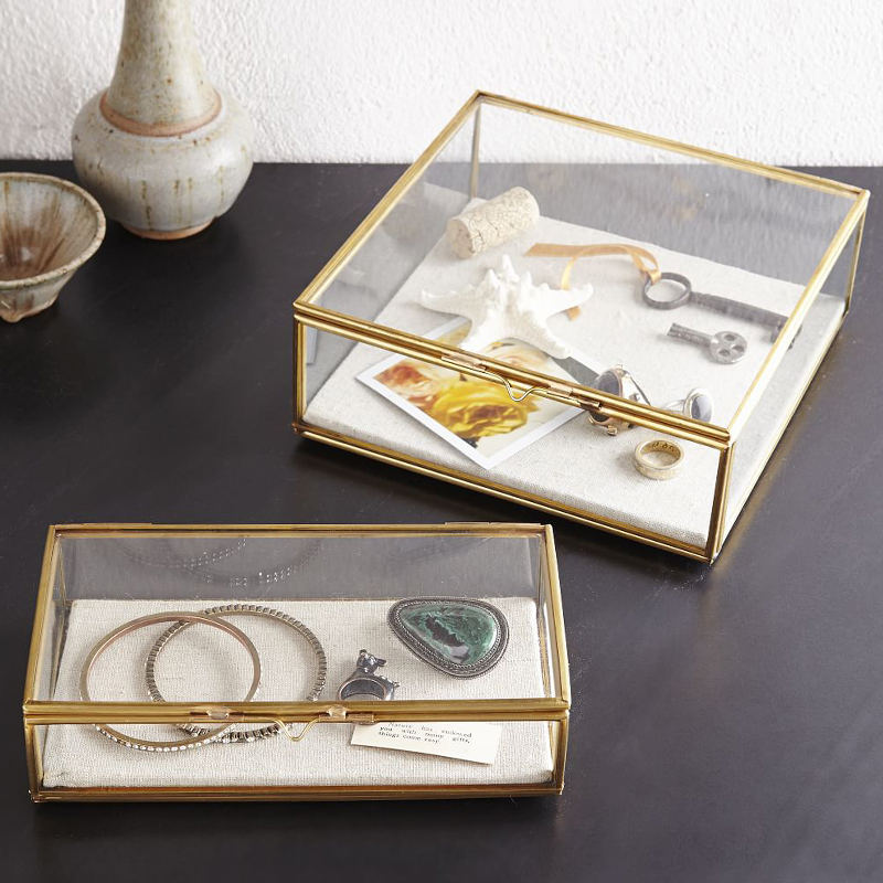 Jewelry storage box Household high-grade glass clamshell transparent display box Decorative box Cosmetic table ornaments