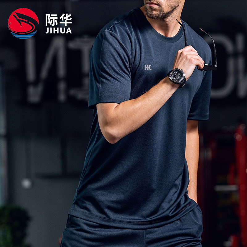 Ji Hua physical training clothing domestic cotton short-sleeved quick-drying T-shirt men's sweat fast-drying clothes, round neck, sweat, summer ventilation