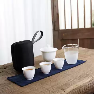 Pottery white porcelain cover bowl, quick cup, teacup, travel mini Kung Fu tea set, simple household portable bag type