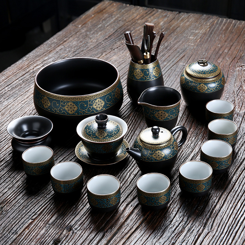 Kung Fu tea set tea cup retro enamel craft teapot cover bowl set ceramic cup home office tea set old