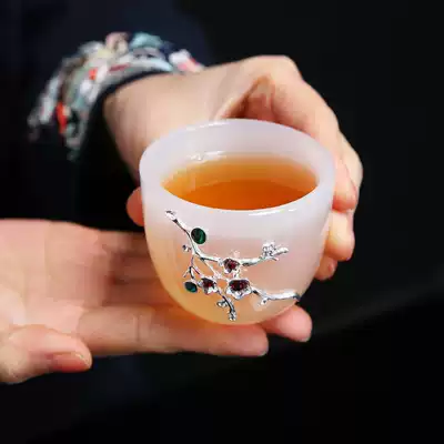 Silver-encrusted glass teacup Kung Fu tea cup Tea cup Master cup thickened glass single cup Tea set Jade porcelain teacup Single