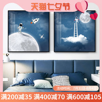 Nordic Style Childrens Room Bedroom Bedside Painting Cartoon Cartoon Book Room Hanging Painting Room Background Wall Painting Astronaut