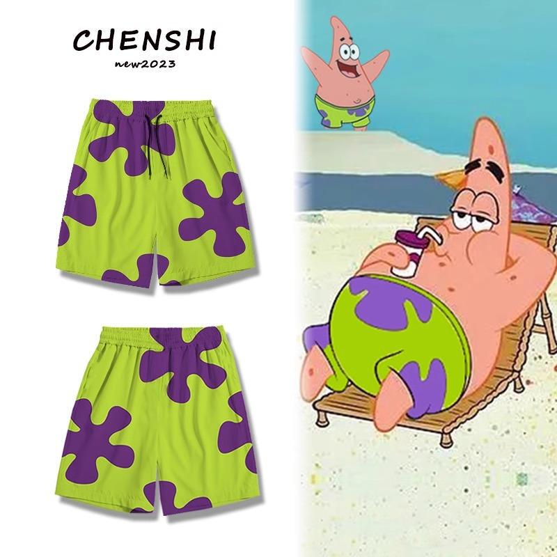 Patrick Star Funny Shorts Men's Summer Loose Swim Trunks Spongebob Squarepants Beach Vacation Cute Beach Shorts