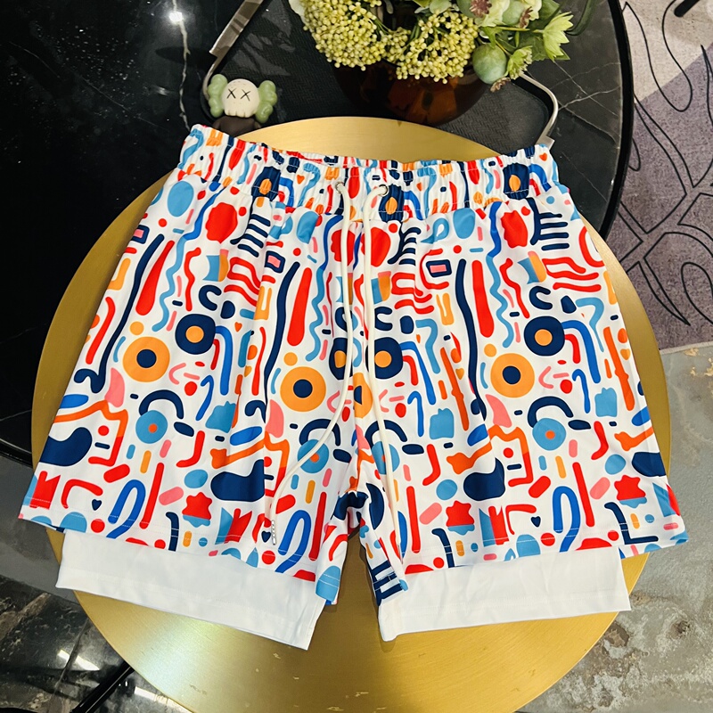 Neon Graffiti Double-Layered Anti-Embarrassment Quick-Dry Swimming Trunks Sports Beach Shorts Swimwear Adult Hot Spring Unisex