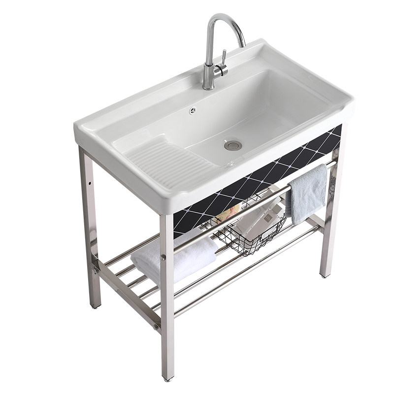 [USD 42.23] Ceramic laundry basin Stainless steel bracket Wash basin