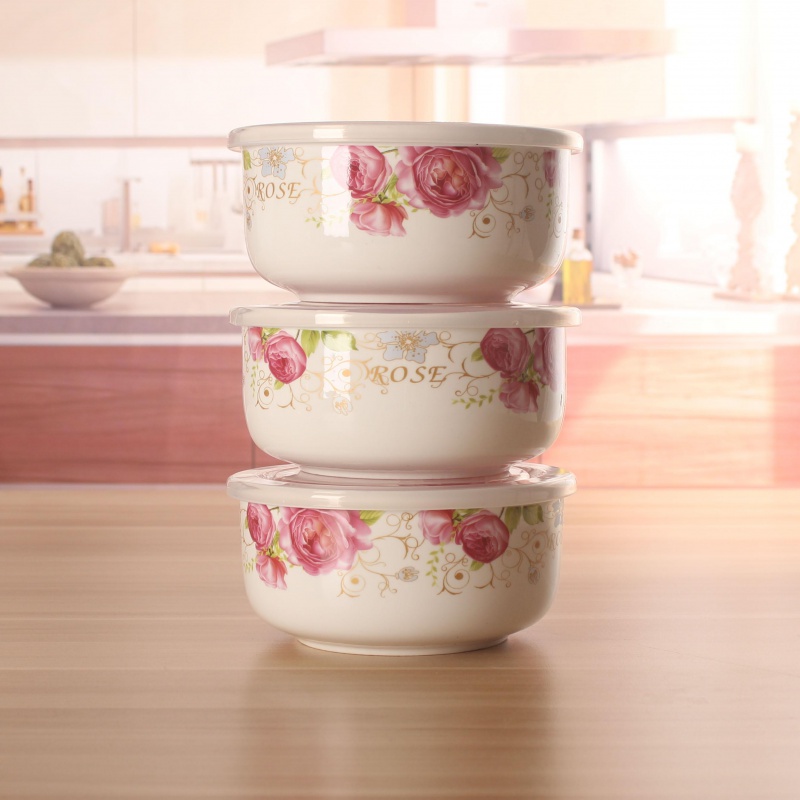 Crisper dedicated microwave ceramic bowls preservation bowl three - piece seal lunch box lunch box package with cover