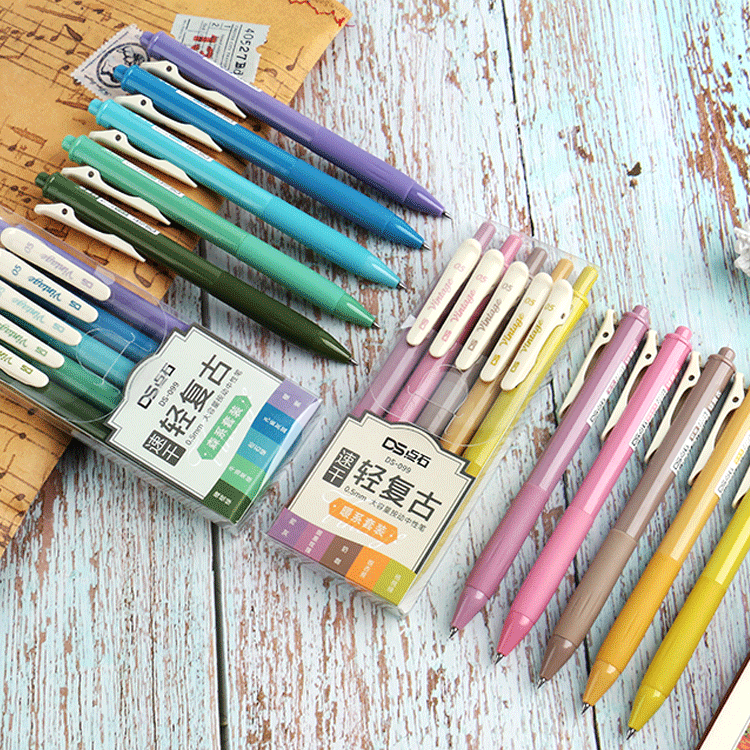 Dot stone stationery vintage color gel pen set 0 5mm office students with color creative signature pen quick-drying water-based pen full needle tube carbon exam gift pen wholesale DS-099