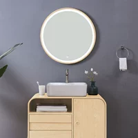 Круглое умное настенное зеркало с подсветкой без запотевания стекол из натурального дерева