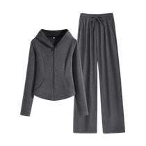 Pull back early autumn casual sports suit for women 2024 new slim fit jacket soft waxy wide leg trousers Z