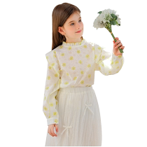 Girls floral shirt spring 2024 new Korean style childrens medium and large childrens stylish thin bottoming shirt tops for outer wear