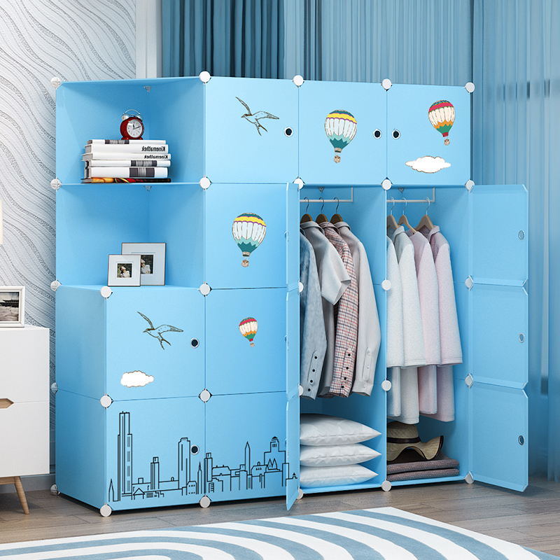 Blue Wardrobe Home Bedroom Rental Clothes Organizer Storage Clothes Storage Cabinet Modern Simple Simple Wardrobe