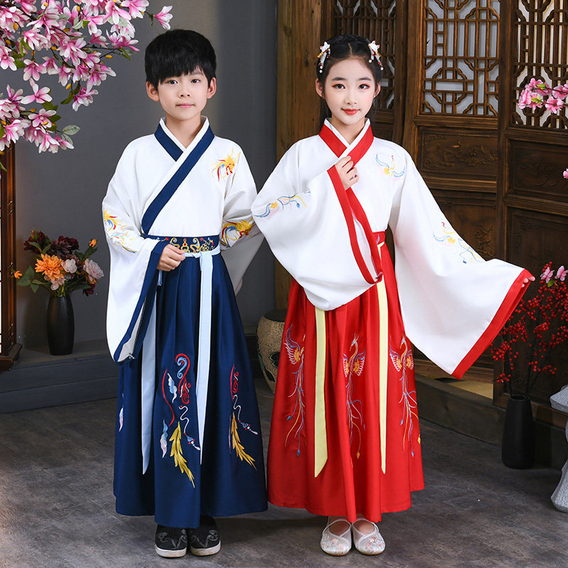 61Children's Antique Hanjin Chinese school clothing boys and girls Chinese wind school students recited performance clothing