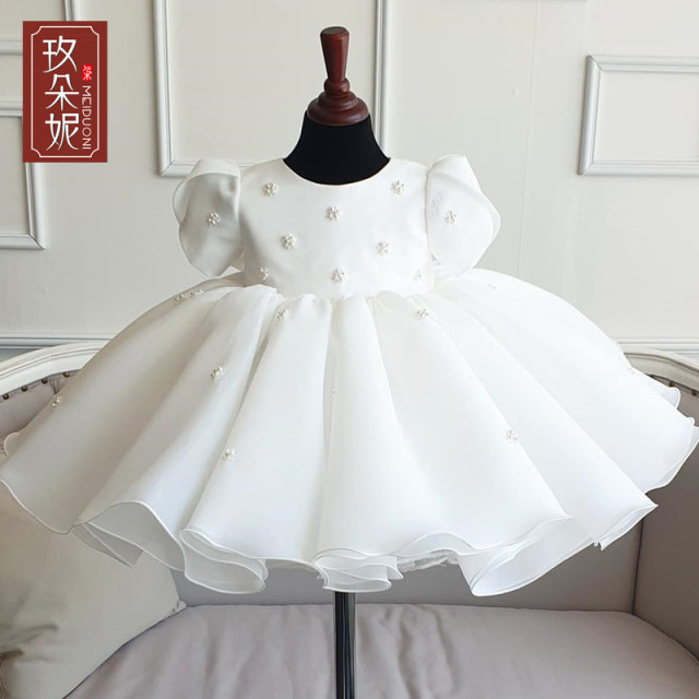 Little flower girl dress princess dress high-end dress summer girl baby first birthday wedding dress middle and small children