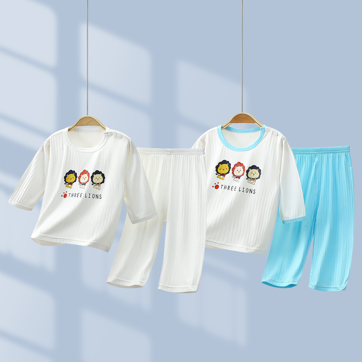 Children's air-conditioning clothing suit summer thin nine-point sleeve clothes baby two-piece home clothes refreshing pajamas 0-4 tide