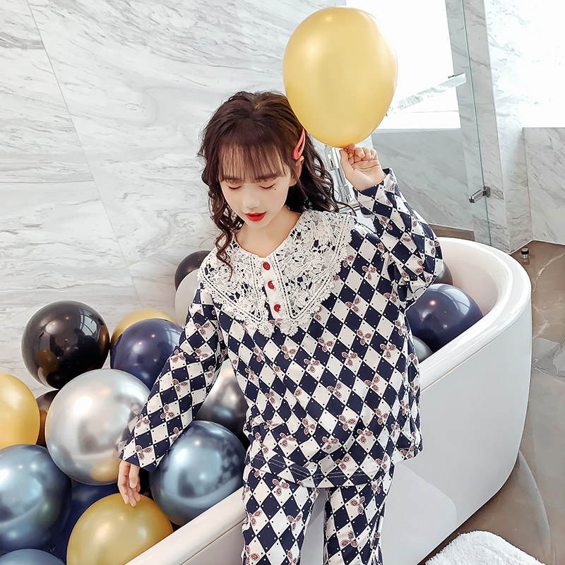 Children's home clothes in spring and autumn pure cotton cuddly sweet and beautiful girl baby long sleeve suit girl sleepwear fall