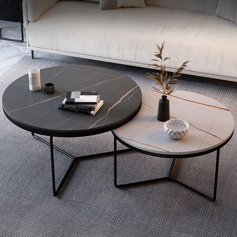 Light luxury Italian rock plate coffee table Round marble tea table Modern simple living room household small apartment side several combinations