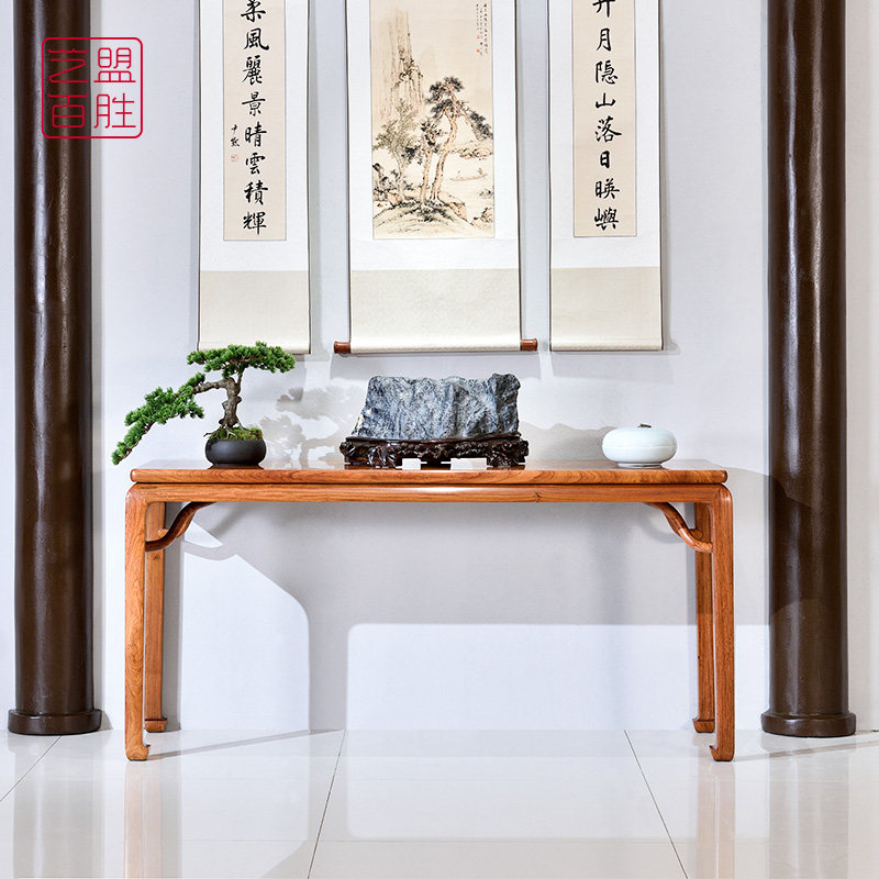 Yimeng Baisheng Mahogany strip case Chinese style single plate flat head case Burmese rose pear incense case porch table Ming style small painting table