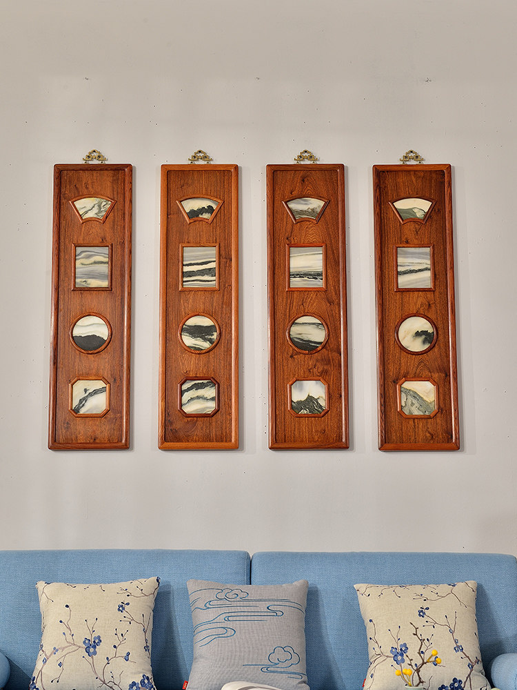 Art union Yum Chinese mahogany hanging screen living room entrance solid wood four screen decoration Zen wall-hanging craft gift decoration gift