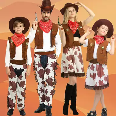 Halloween children cos party Denim clothing Adult men and women Western Cowboy family parent-child clothing performance clothing