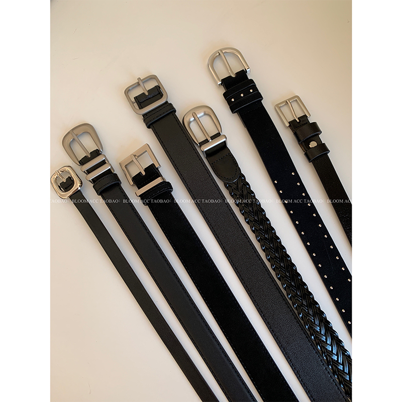 Korean Style High-End Simple Black Belt, Thin Leather Belt, Versatile for Everyday Casual Wear, Waist-Cinching Belt for Jeans