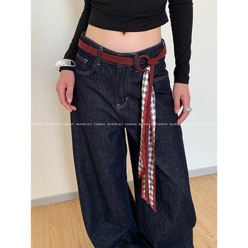 Autumn new round buckle double leather strip velvet belt silk scarf streamer waist chain lace-up waist rope clothing accessories belt