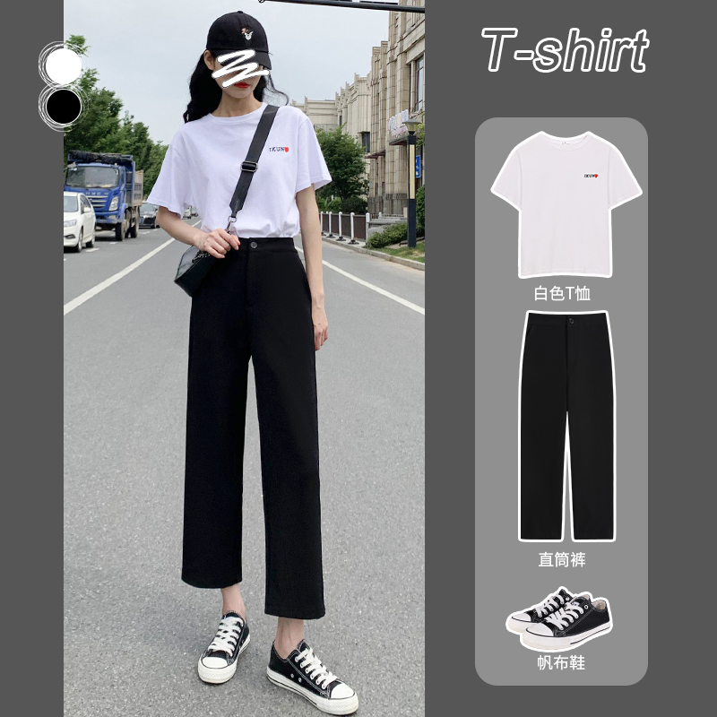 Black Suit Wide-Leg Pants for Women, Summer Thin Style, Petite, Loose, High-Waisted, Slimming, Cropped Straight-Leg Pants, Casual Dress Pants