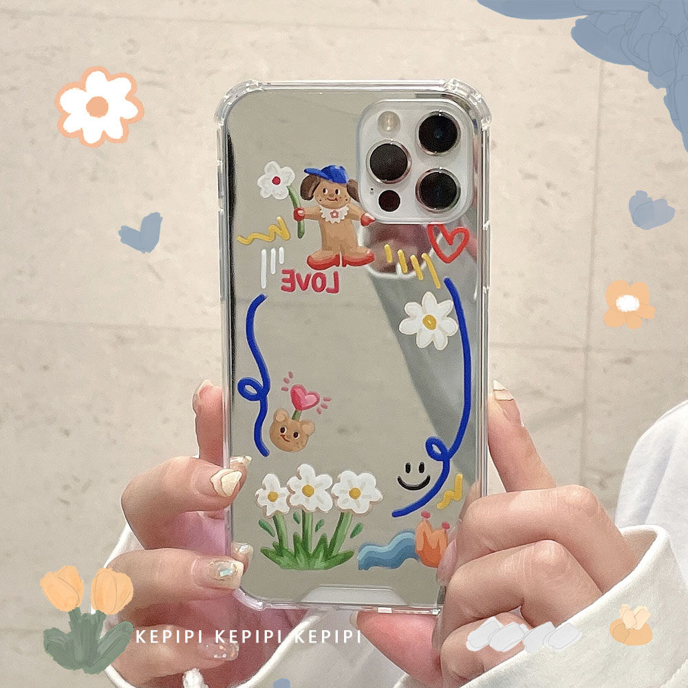 Japan-ROK Ins Cute Cartoon Little Bear Mirror Applies X Apple 13 Phone Protection Shell iPhone12promax Little Girl