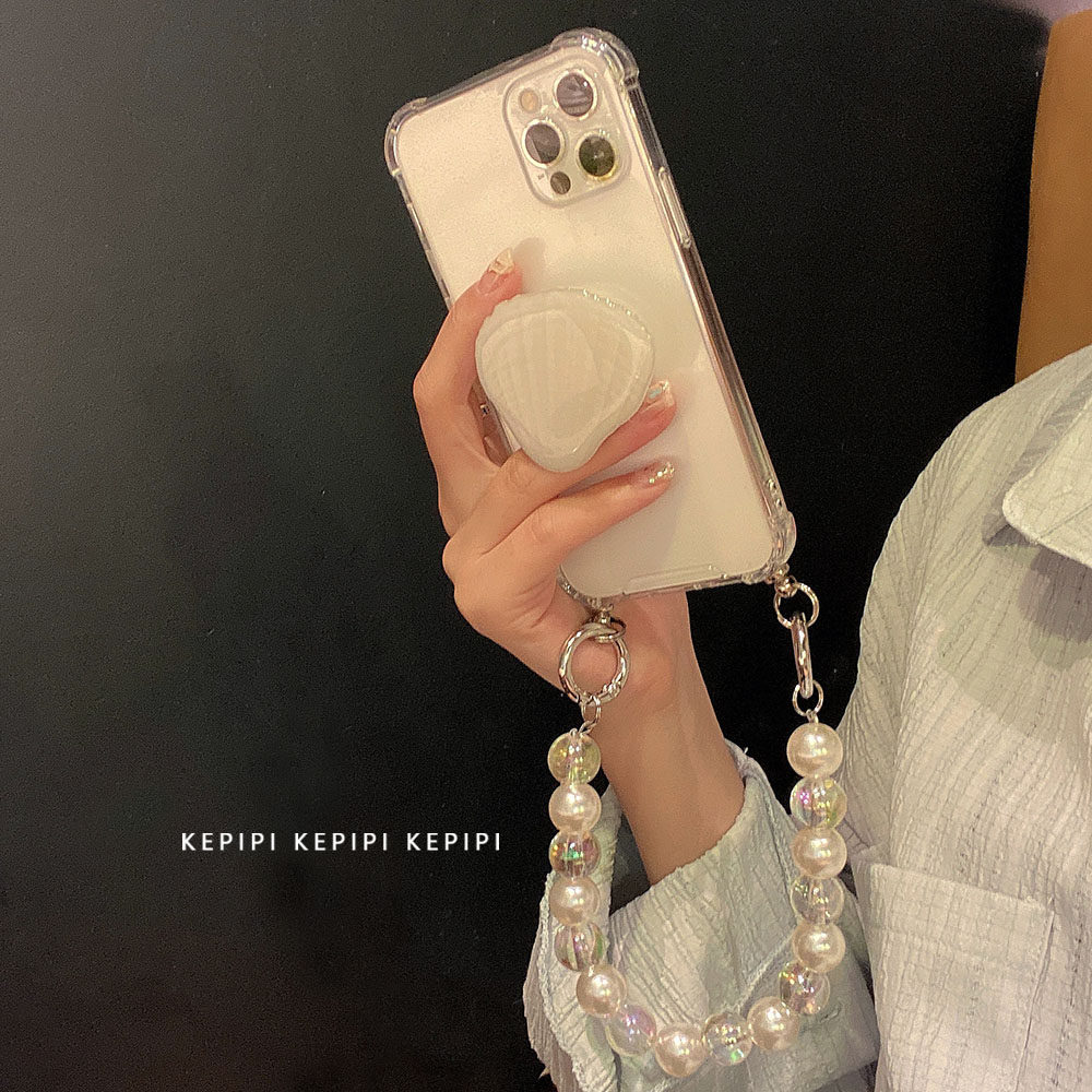 Korean ins niche shell bracket pearl chain suitable for x apple 11 mobile phone protective shell iPhone13 12promax