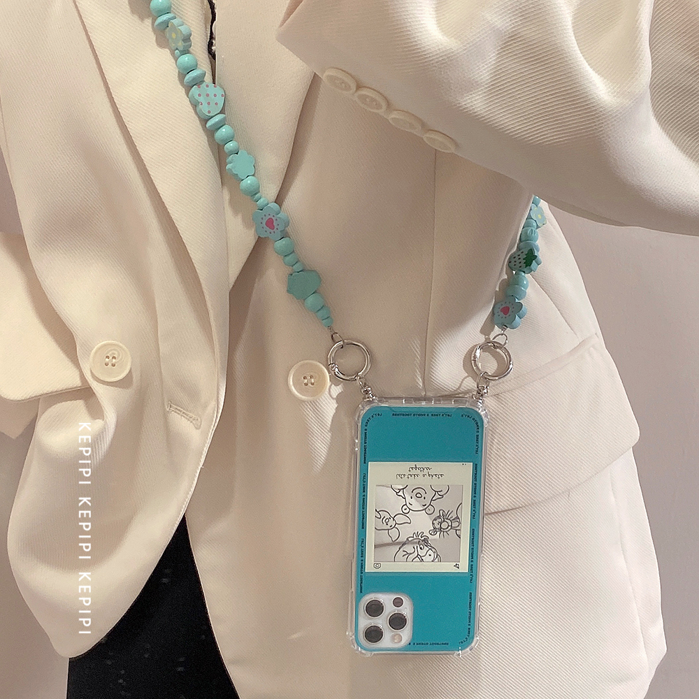 ins cute cartoon line mirror messenger chain suitable for Apple 11iPhone13 12promax mobile phone protective shell