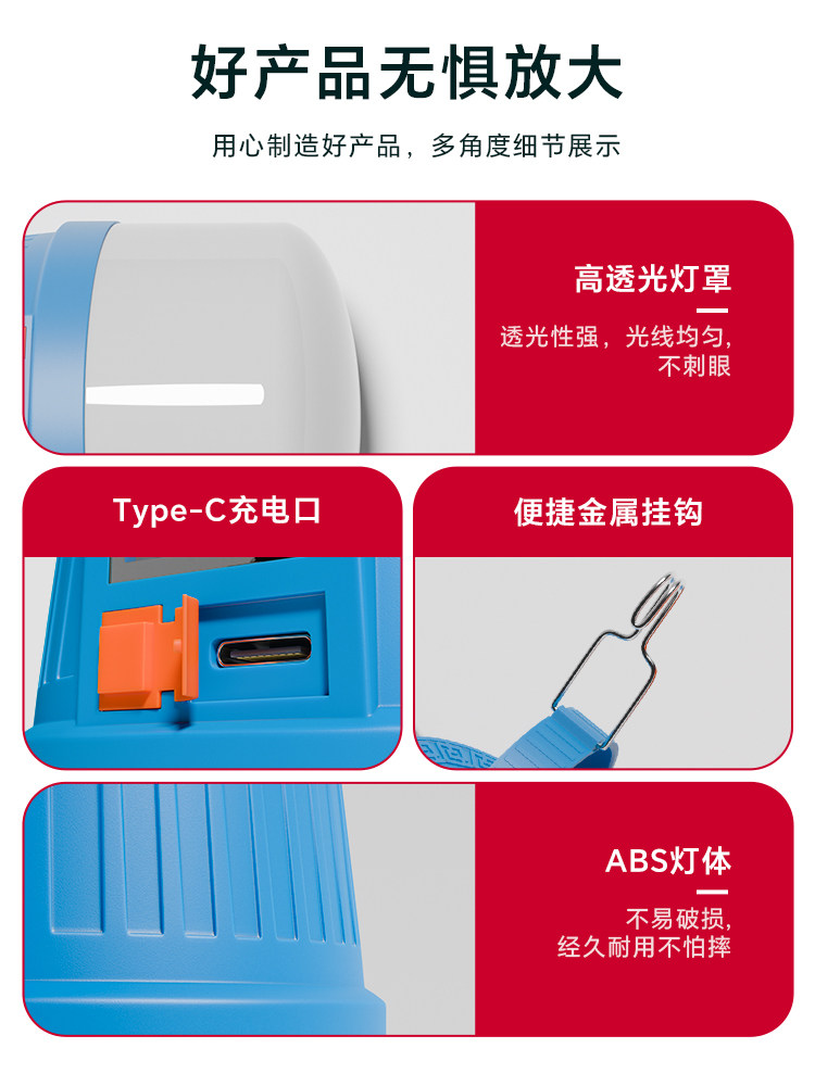 Outdoor Ultra-Bright Rechargeable Lighting Camping Stall Night Market Lamp Ultra-Long Battery Life Large Capacity Power Outage Emergency Household Light Bulb