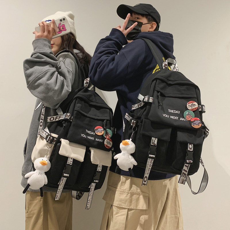 School bag men's Korean version of high school college student trend backpack women large capacity junior high school boys' backpack ins trend cool