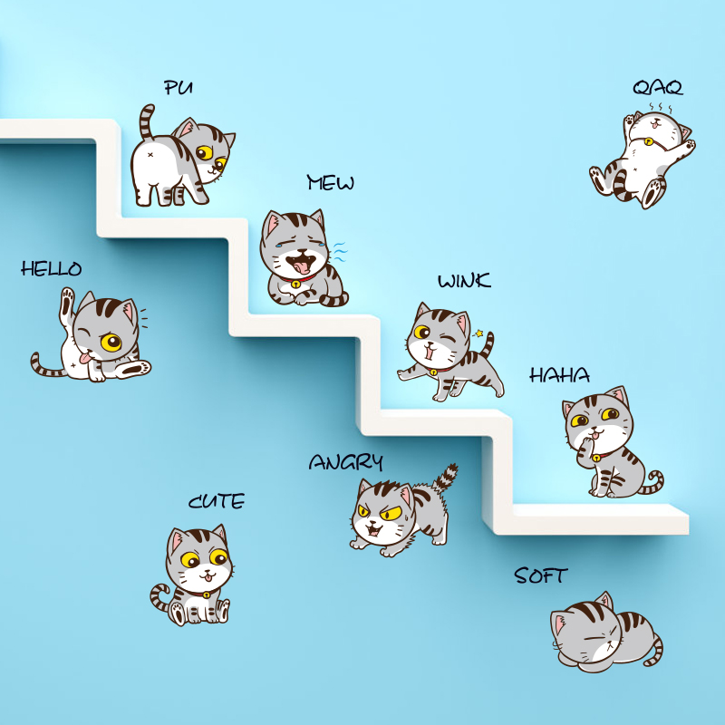 Kitty Wall Sticker Decoration Small Pattern Living-room Bedroom Dining Room Net Red Corridor Staircase Stickler Self-Glued Wallpaper