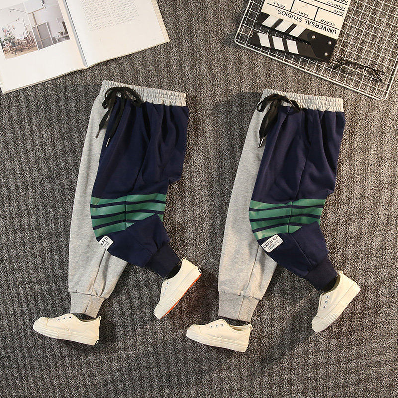 Boys' sports pants, spring and autumn, children's pants, plus velvet, foreign style, baby winter pants, middle and small boys, children's clothing trendy brand