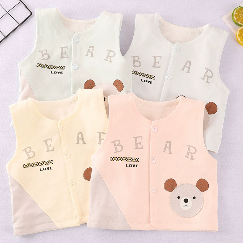 Áo vest cotton hai lớp cho trẻ sơ sinh 3 tháng bé trai và bé gái 6 áo vest không tay mùa xuân và mùa thu 9 - Áo ghi lê