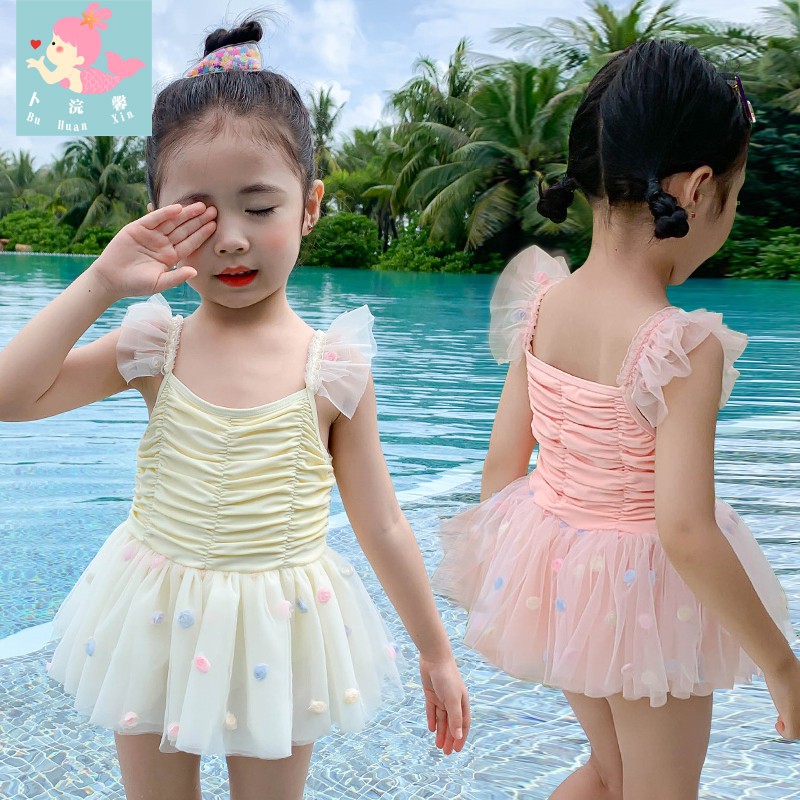 2021 new children's swimsuit girl's one-piece Princess agaric mesh dress cute baby hot spring swimsuit