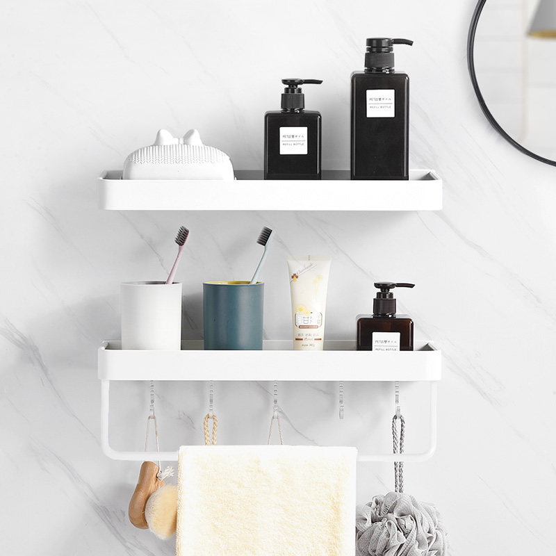 White Makeup Room Rack Wall Wall-mounted Wall Bathroom Free of perforated bathroom woolen towel rack Handwashing table Contained Shelf