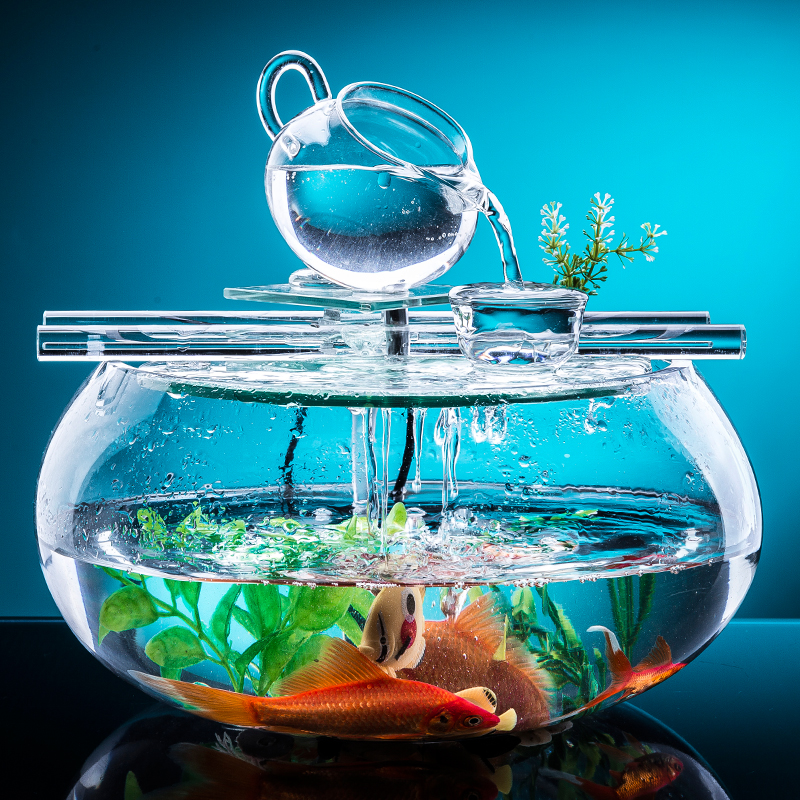Fish tank living room small Nordic style small fish tank oxygenation pump desktop round Feng Shui lucky home shop free of water change