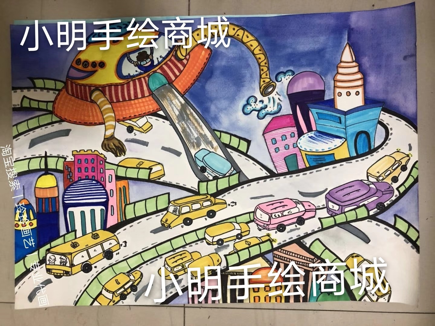 Pure hand-painted painting, environmental protection, future home, space science fiction painting, custom sci-fi painting, custom hand-painted children's painting