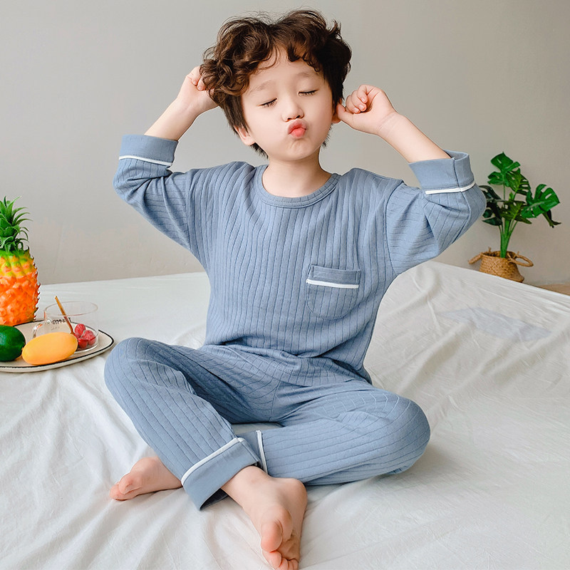 Children's pajamas cotton spring and autumn long sleeves pull-over boys boys home clothes big boy boys kids baby set