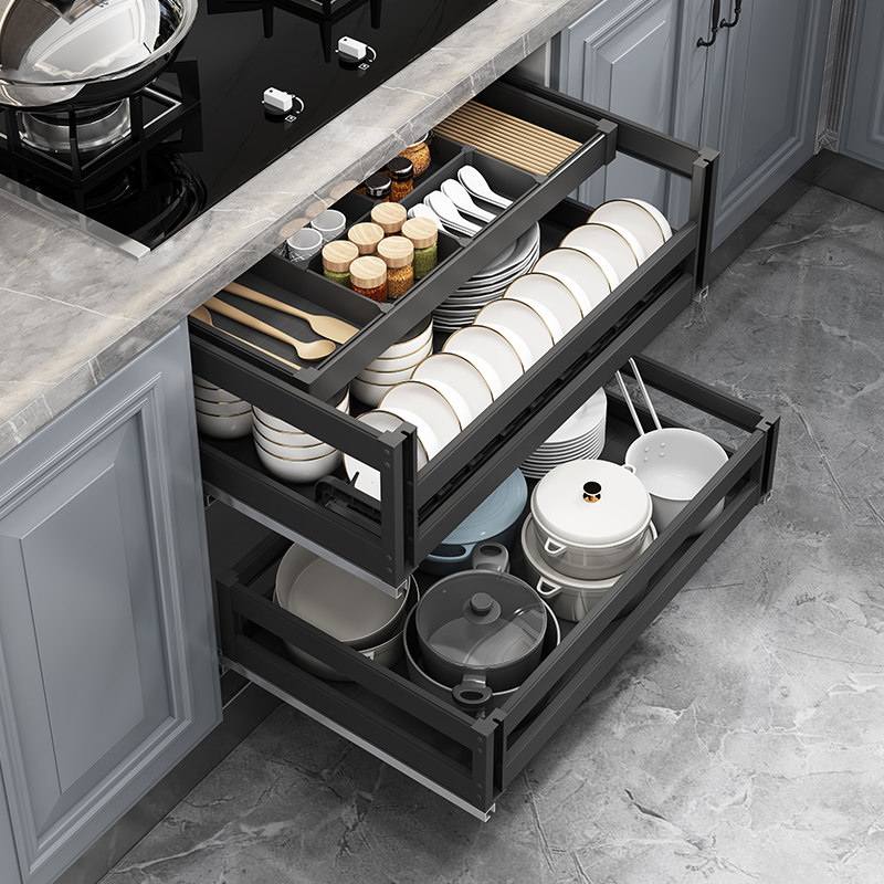 Kitchen Cabinet Pull Basket Containing drawer Bowl Rack Space Aluminum Extraction BASKET ALUMINUM ALLOY NANO-DISH BASKET-Taobao